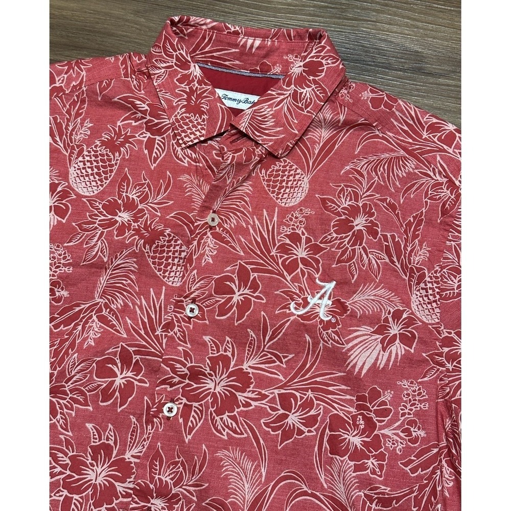 Tommy Bahama Veracruz Cay Red Floral Hawaiian Shirt Alabama Crimson Tide Sz M